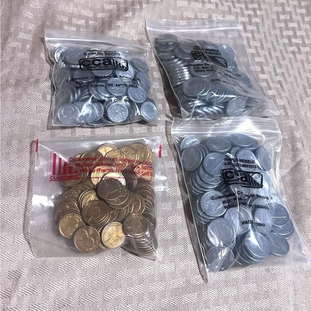 Vintage Cuisenaire Play Money Coins 200 Nickels 100 Dimes Pennies NOS Sealed